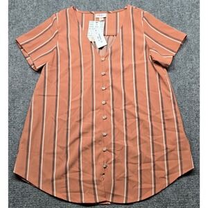 LuLaRoe Shannah Blouse Womens XS Orange Striped Stretch Button Up Top New